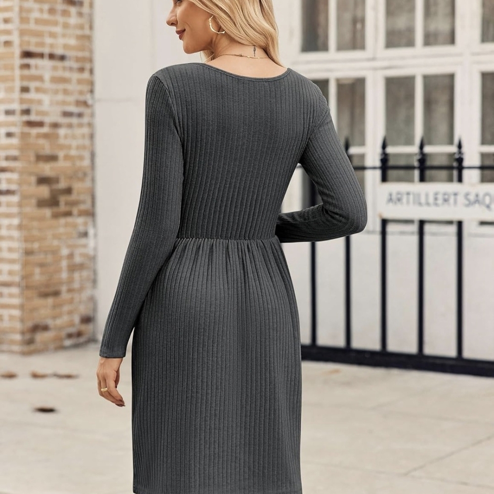 Zeagoo Charcoal Long Sleeve Midi Dress - Picture 4 of 6